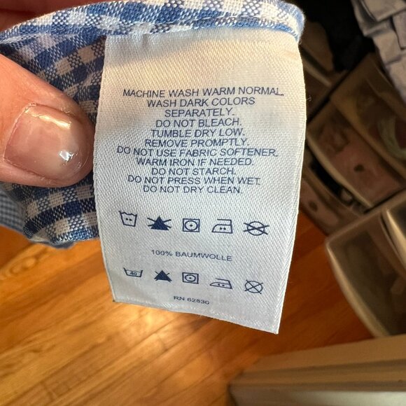 Baumwolle Cotton Classic Blue Plaid Button Down // Lands' End Men's Size L - Picture 9 of 9